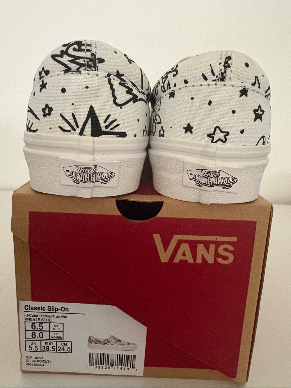 NWT- Vans White Slip-On Sneakers with Tattoo-Style Graphics-with Markers - Picture 11 of 13
